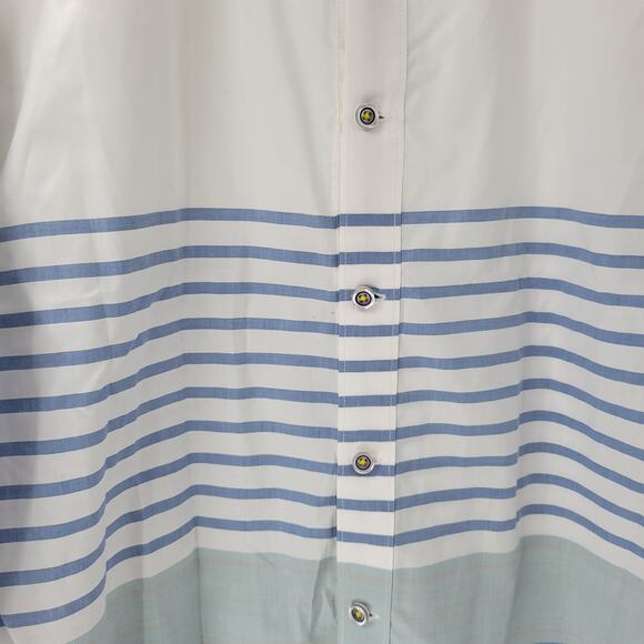 Robert Graham Mens Button Up Shirt XL White Blue Striped Geometric Flip Cuffs - Picture 10 of 16